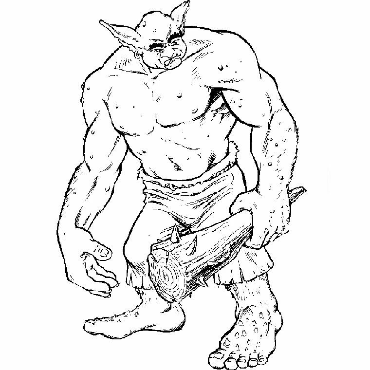 Warcraftのトゲ付き棍棒を持つオーガ のぬりえ