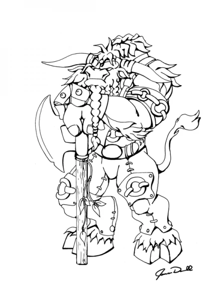 斧を持つWarcraftのオーク戦士 のぬりえ