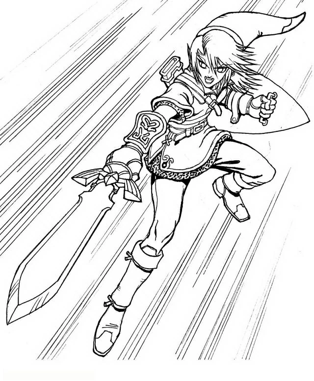 剣と盾を持ってジャンプするリンク のぬりえ