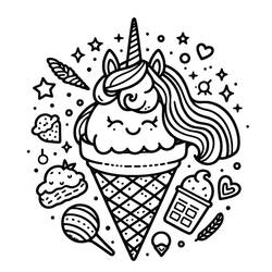 ぬりえページ: ユニコーンアイスクリーム (食べ物と栄養) #211763 - 無料の印刷可能なぬりえページ