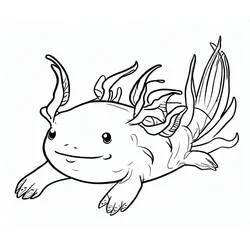 ふさふさのえらを持つ笑顔のウーパールーパー のぬりえ