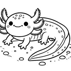 ふさふさのえらを持つ笑顔のウーパールーパー のぬりえ