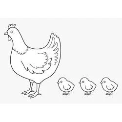 雌鶏とひよこ、三匹の小さなひよこ のぬりえ
