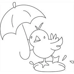 傘をさして歩くひよこ のぬりえ