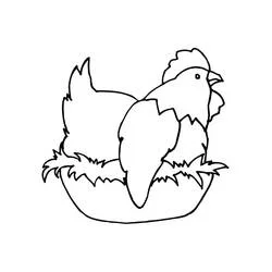 巣の中の雌鶏とひよこ のぬりえ