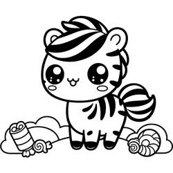 縞模様のたてがみとキャンディーのかわいいシマウマ のぬりえ