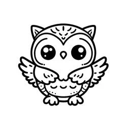大きな目と広げた羽のかわいいフクロウ のぬりえ
