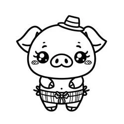 帽子とスカートを着たかわいい豚 のぬりえ