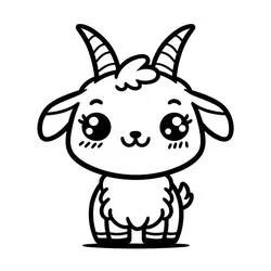 大きな目のかわいいヤギが立っている のぬりえ