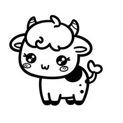かわいい牛がハート型の尾を持って立っている のぬりえ