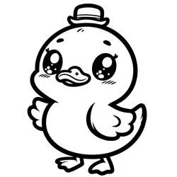 山高帽をかぶったかわいいアヒル のぬりえ