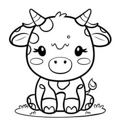 草の上に座るかわいい牛 のぬりえ