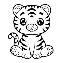 大きな目で座るかわいいトラ のぬりえ