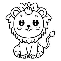 かわいいライオンがふさふさのたてがみで座っている のぬりえ