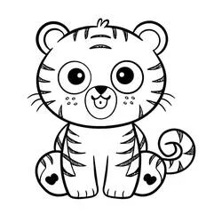 大きな目のかわいいトラが座っている のぬりえ