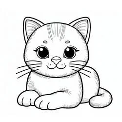 かわいい猫が静かに座っている様子 のぬりえ