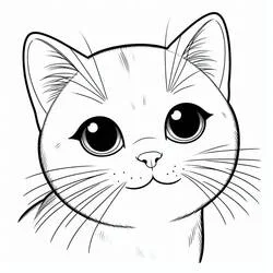 大きな目のかわいい猫の顔 のぬりえ