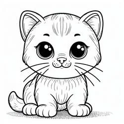 かわいい猫 大きな目で座る猫 のぬりえ