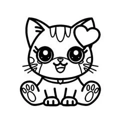 かわいい猫とハートのリボン のぬりえ