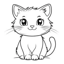 かわいい猫が大きな目で座っている のぬりえ