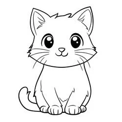 座って笑うかわいい猫 のぬりえ