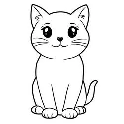 かわいい猫が座って笑っている のぬりえ