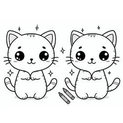 かわいい猫のペアが並んで座る のぬりえ