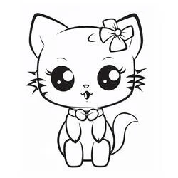 リボンをつけて座るかわいい猫 のぬりえ