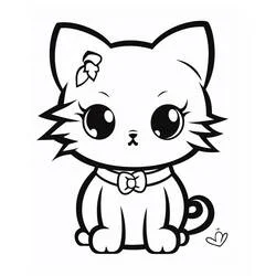 リボンをつけたかわいい猫 のぬりえ