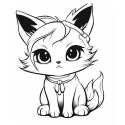 かわいい猫 大きな目で座る のぬりえ