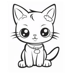 かわいい猫が座っている絵 のぬりえ