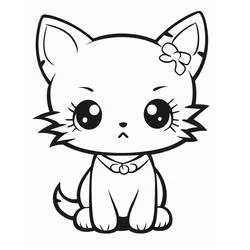 かわいい猫がリボンをつけて座っている のぬりえ
