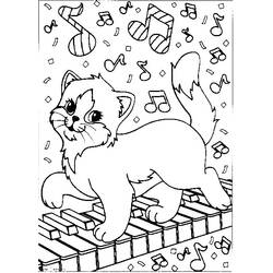 ピアノの鍵盤の上を歩く子猫 のぬりえ
