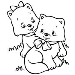 子猫が並んで草の上に座っている絵 のぬりえ