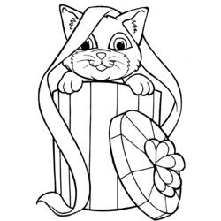 プレゼントボックスから顔を出す子猫 のぬりえ
