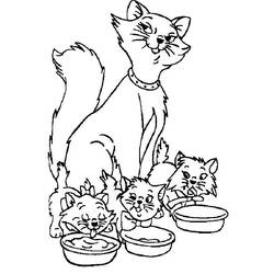 子猫 家族がボウルから食べる様子 のぬりえ