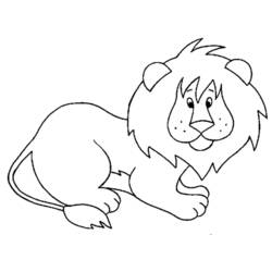 たてがみの大きなライオンが寝そべっている絵 のぬりえ