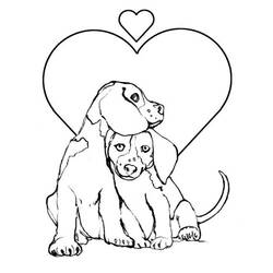 ハートの下に座る子犬たち のぬりえ