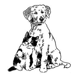 子犬と子猫が並んで座っている のぬりえ