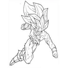 逆立った髪の戦士が戦闘ポーズをとる のぬりえ