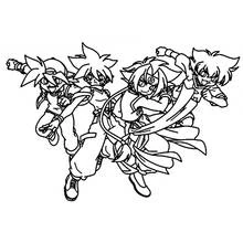 ベイブレードのキャラクター4人がアクションポーズ のぬりえ