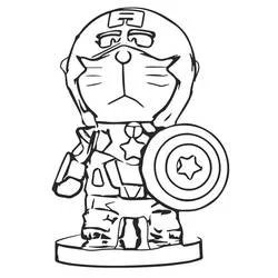 キャプテン・アメリカに扮したドラえもん のぬりえ