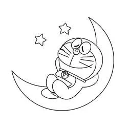 月の上で眠るドラえもん のぬりえ