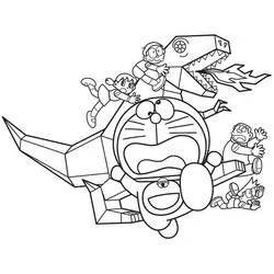 ドラえもんと恐竜ロボットと仲間たち のぬりえ
