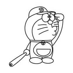 野球をするドラえもん のぬりえ