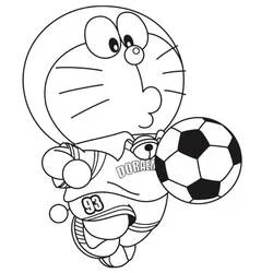 ドラえもんがサッカーをする のぬりえ