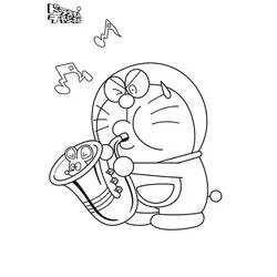 サックスを吹くドラえもん のぬりえ