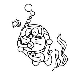 ドラえもんが海の中で潜水 のぬりえ