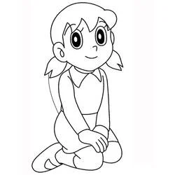 静かに座るしずかちゃん のぬりえ