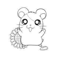 ひまわりの横に立つハムタロウ のぬりえ